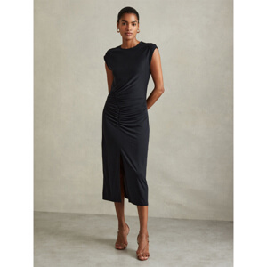 REISS LENARA Ruche Front Capped Sleeve Jersey Midi Dress